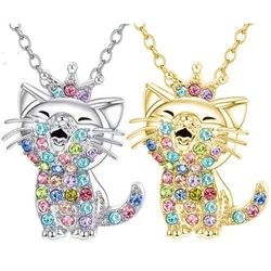 Exquisite Fashion Cat Necklace Lovely Colorful Animal Cat Pendant Necklace for Women Wedding Jewelry Birthday Anniversary Gift