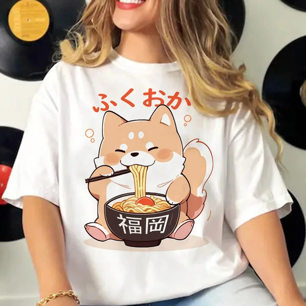 Japanese cartoon Shiba Inu printed short sleeved women's Korean loose casual top cute puppy summer versatile T-shirt