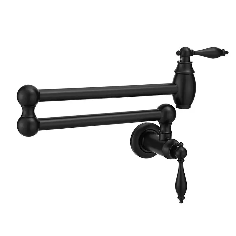 

Wall Mount Commercial Pot Filler Faucet, Brass Kitchen Folding Faucet with Stretchable Double Joint Swing Arms, Black Finish,