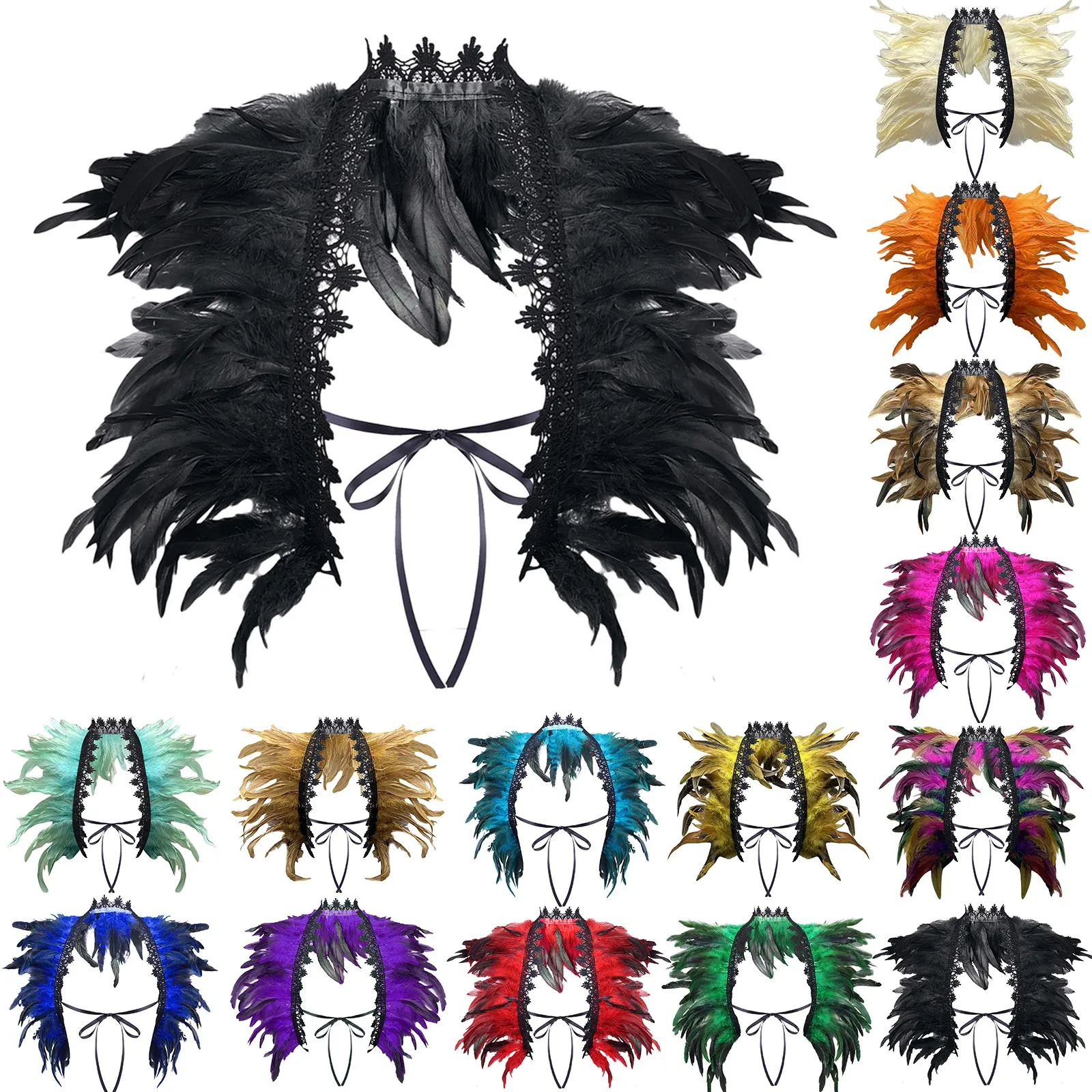 

Female Natural Feather Shawl Lace Collar Suitable For Carnival Masquerade Cosplay