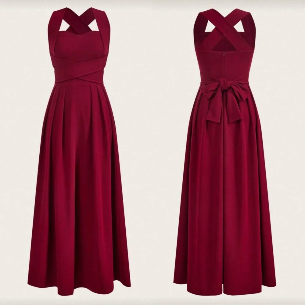 

Customized Jersey Bow Sash Pleat A-line Midi Dresses Bespoke Occasion Homecoming Party Gown Simple Women's Evening