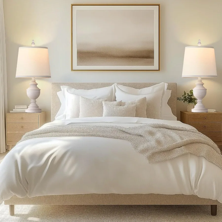 레트로 테이블 램프 2개 세트 침실용 램프 러스틱 팜하우스 테이블 램프 거실용 22인치 빈티지 나이트스탠드 램프