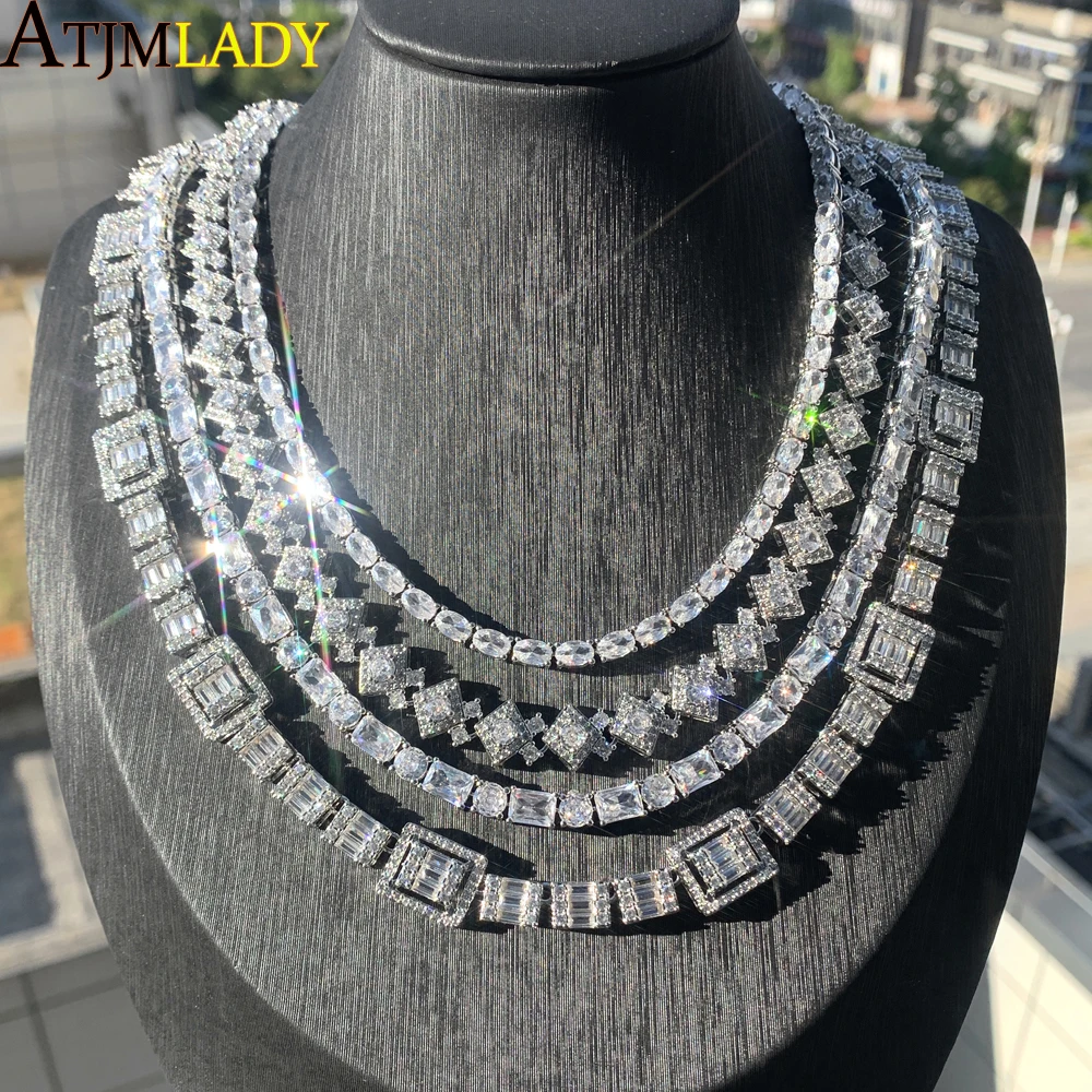 

Men Women Bling Cz Paved Square Cuban Link Chain Necklace Iced Out Micro Pave Cubic Zirconia Tennis Chain Choker Hip Hop Jewelry