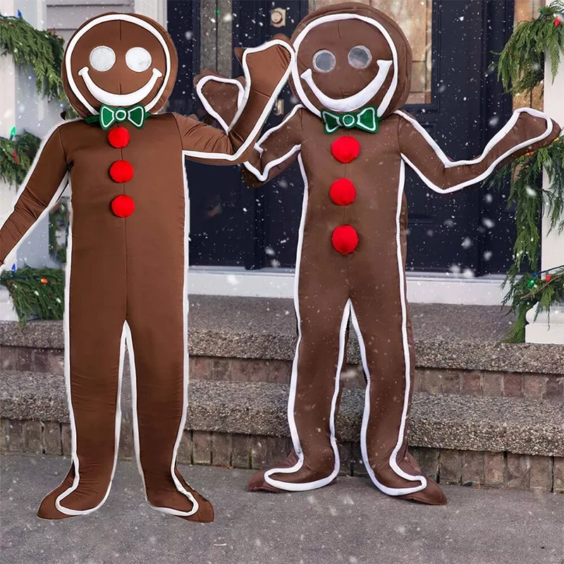 2024 Unisex Adult Christmas Cookie Bread Fancy Dress Up Women Iced Gingerbread Man Men's Costume