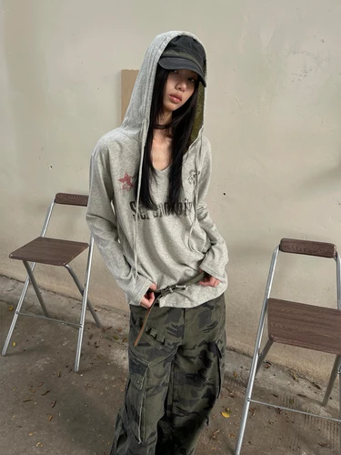 Imagen 2 del producto Genayooa-Tops con gráficos Vintage para mujer, camiseta japonesa Y2k de manga larga con ropa informal con capucha, Tops Grunge Retro americanos para niñas