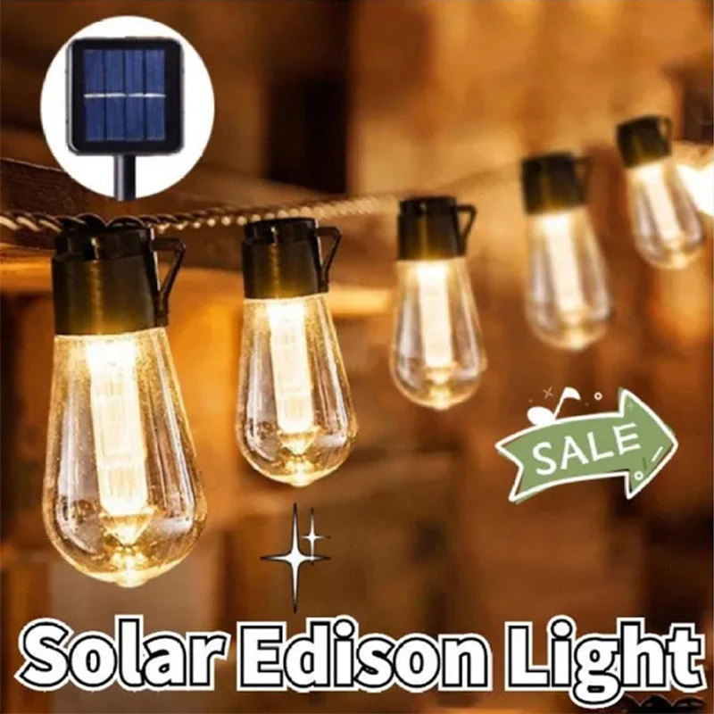 

Outdoor Solar String Lights LED IP65 Waterproof Edison Bulb Retro Vintage Christmas Garland Garden Party Decoration Fairy Lamp