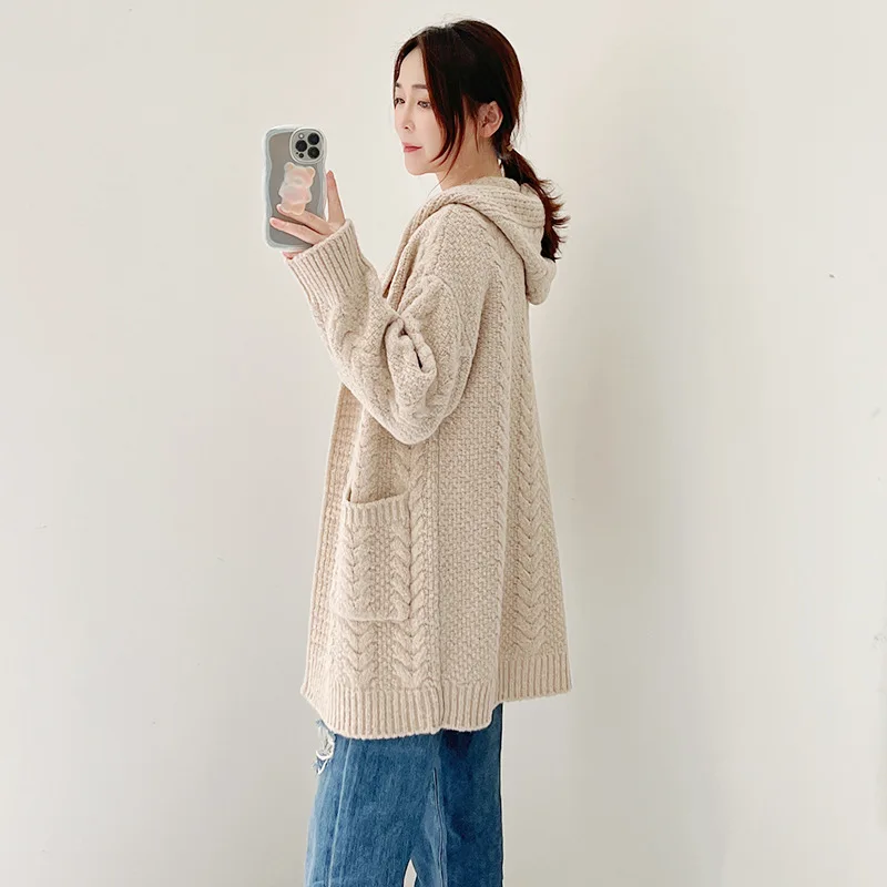 loop wool women jacket winter thick coat vintage cable womens cardigan fashion pocket cardigans knit sweater clothing luxury new