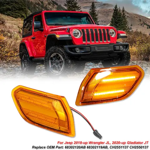 Jeep Wrangler JL 2018-2021 Gladiator JT 2020-2021 전면 마커 라이트 어셈블리 앰버 방향 지시등 깜박임 표시 등
