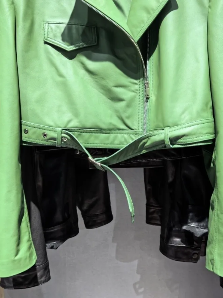 Giacca bomber da donna in vera pelle di alta qualità da ufficio, tinta unita, girocollo, cerniera, maniche lunghe, cappotti slim in pelle di pecora