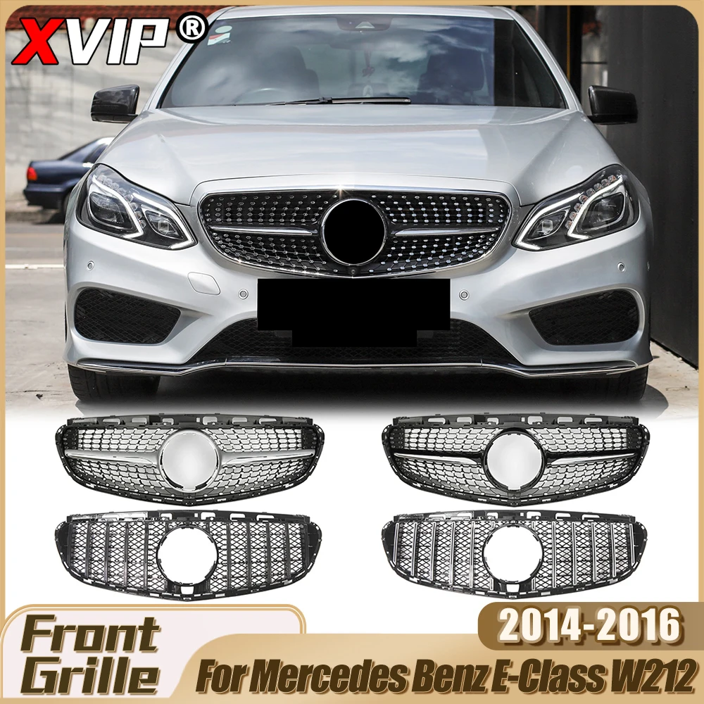 

XVIP Glossy Black GTR Style Upper Grilles For Mercedes Benz E-Class W212 E200 E350 2014-16 Diamonds Style ABS Bumper Grille Mesh