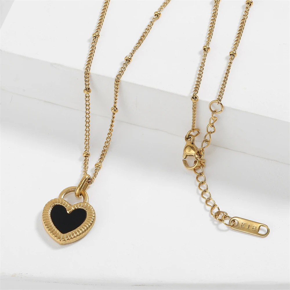 Htpwe Vintage Double Sided Heart Pendant Necklace For Women Girl Clavicle Chain Choker New Fashion Trendy Jewelry Gift Party image 3