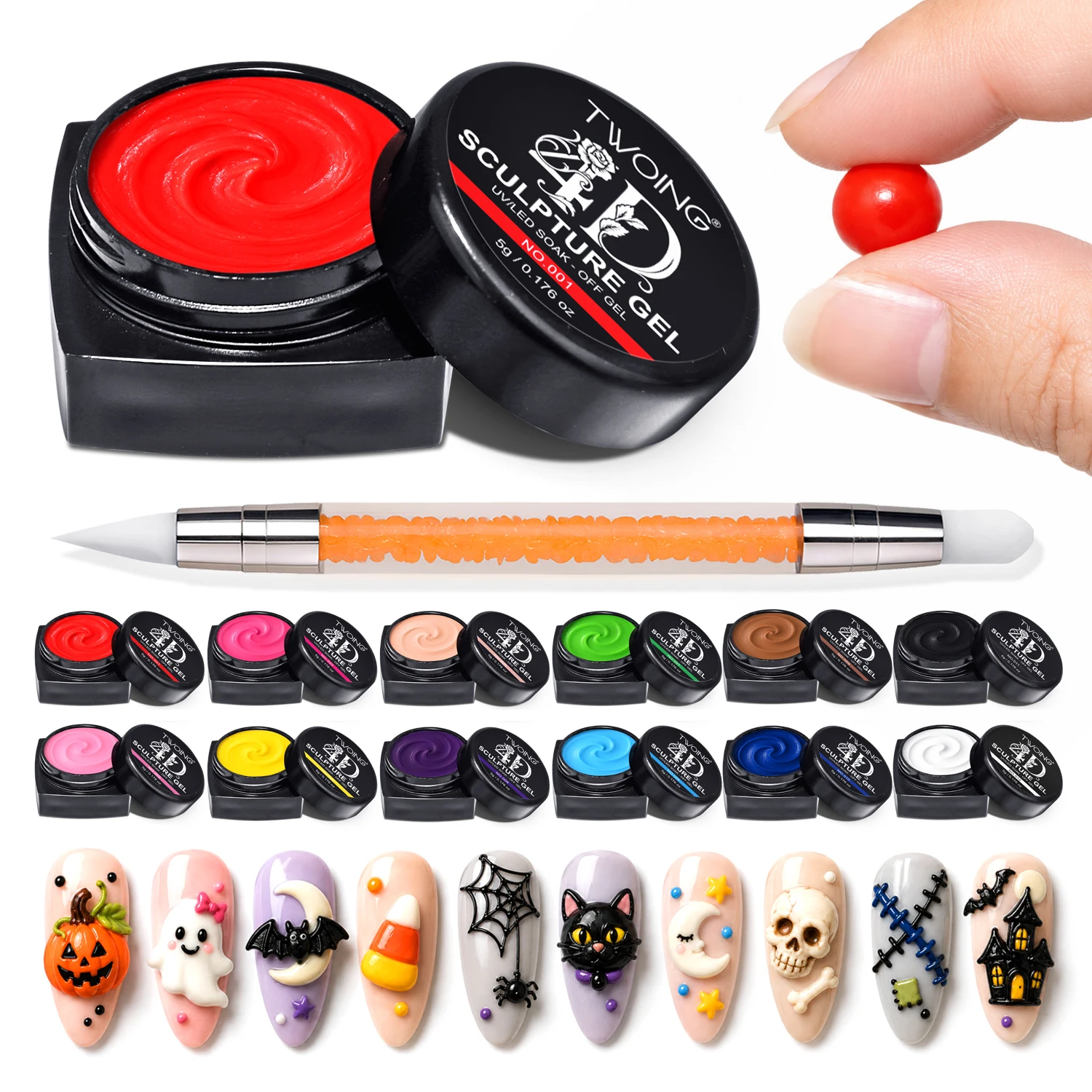 TWOING 12 cores não pegajoso embeber fora escultura gel kit com caneta para 3d 4d arte do prego textura firme escultura e escultura gel diy