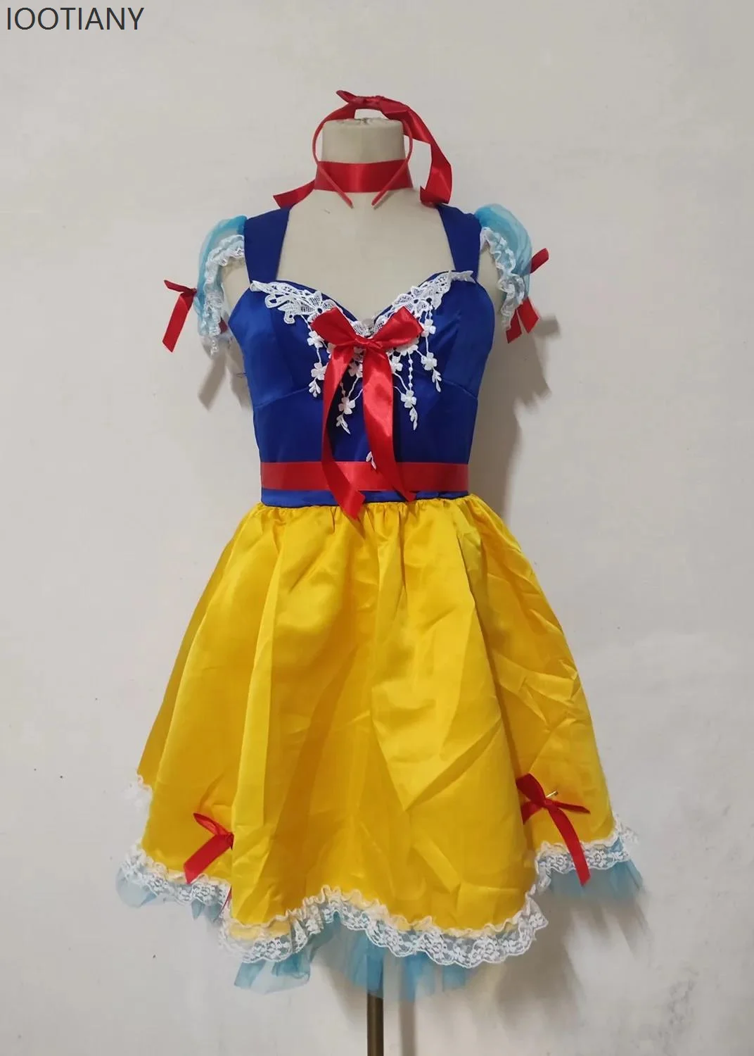 IOOTIANY 할로윈 카니발 파티 섹시한 애니메이션 공주 의상 요정 여왕 코스프레 의상 노란색 드레스 가면 무도회