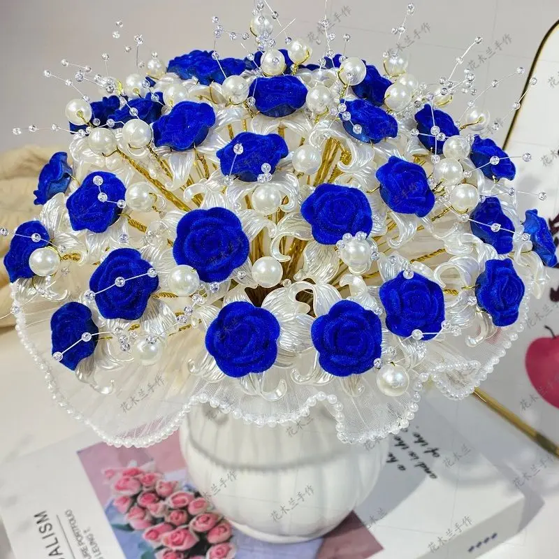 

Blue Flocking Rose Handmade Diy Material Pack Simulation Braided Bouquet Red Bouquet Homemade Handmade Gift Home Decor