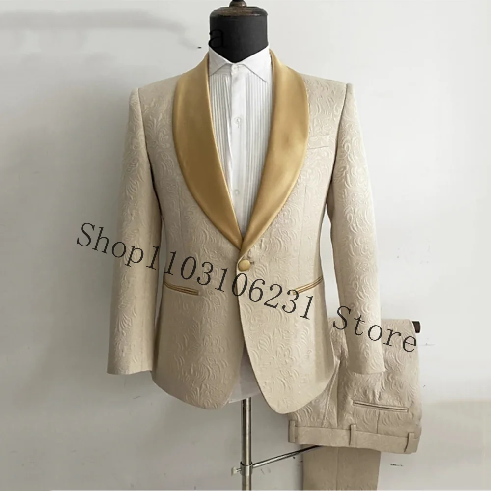 Costumes de Mariage sur Mesure pour Homme, Motif Papillon Jacquard, Blazer et Pantalon de Smoking de Marié Imbibé, 2 Pièces, Nouveau Design