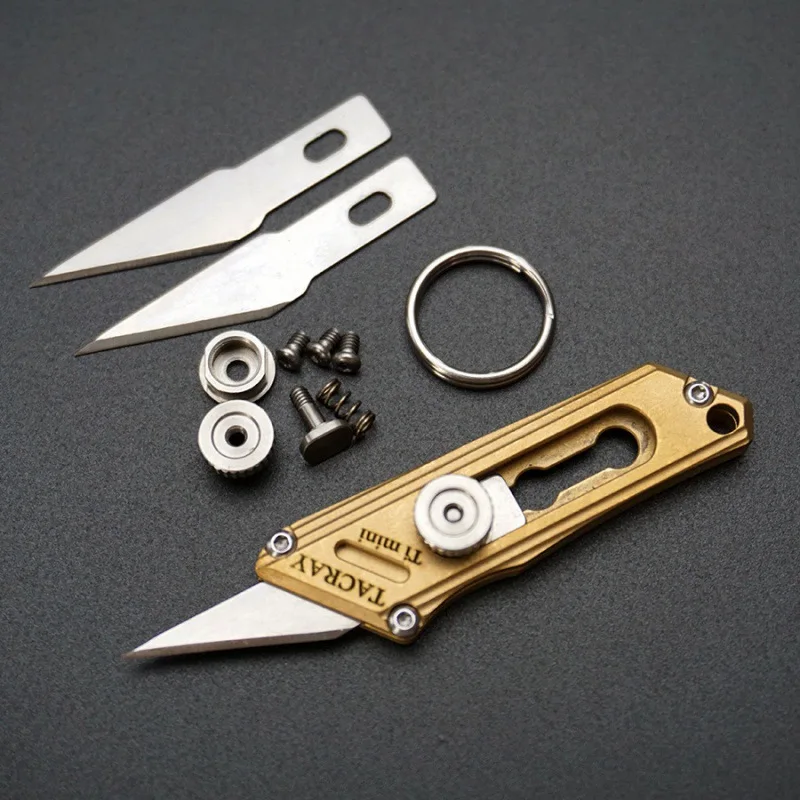 Brass Mini Knife Portable Keycahin Pocket Push Knife Outdoor Self Defense EDC Tool Portable Open Box Express Replace Blades