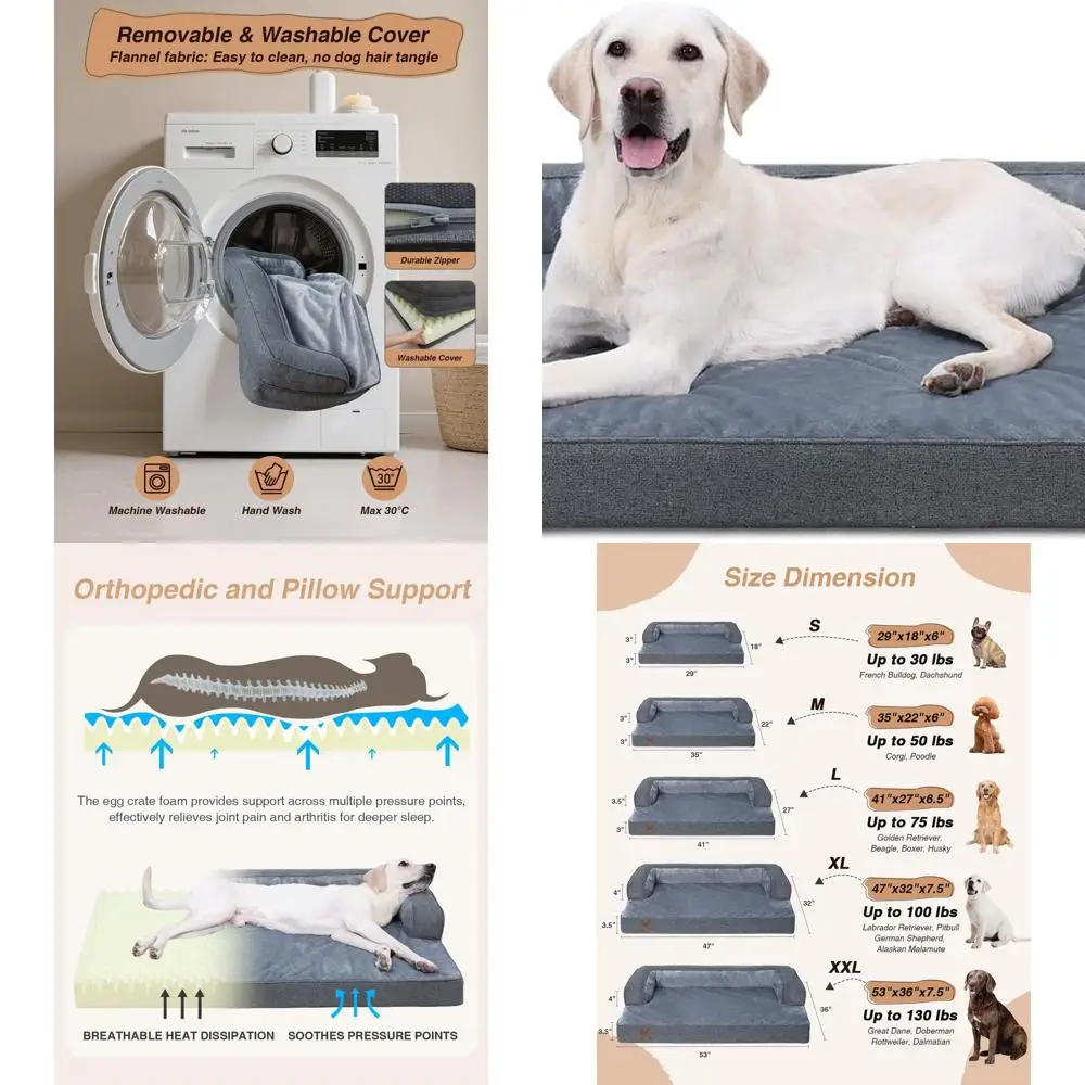 

Senior XXXL Orthopedic Dog Bed, Waterproof & Soft, Removable Cover, 53x36, Dark Grey