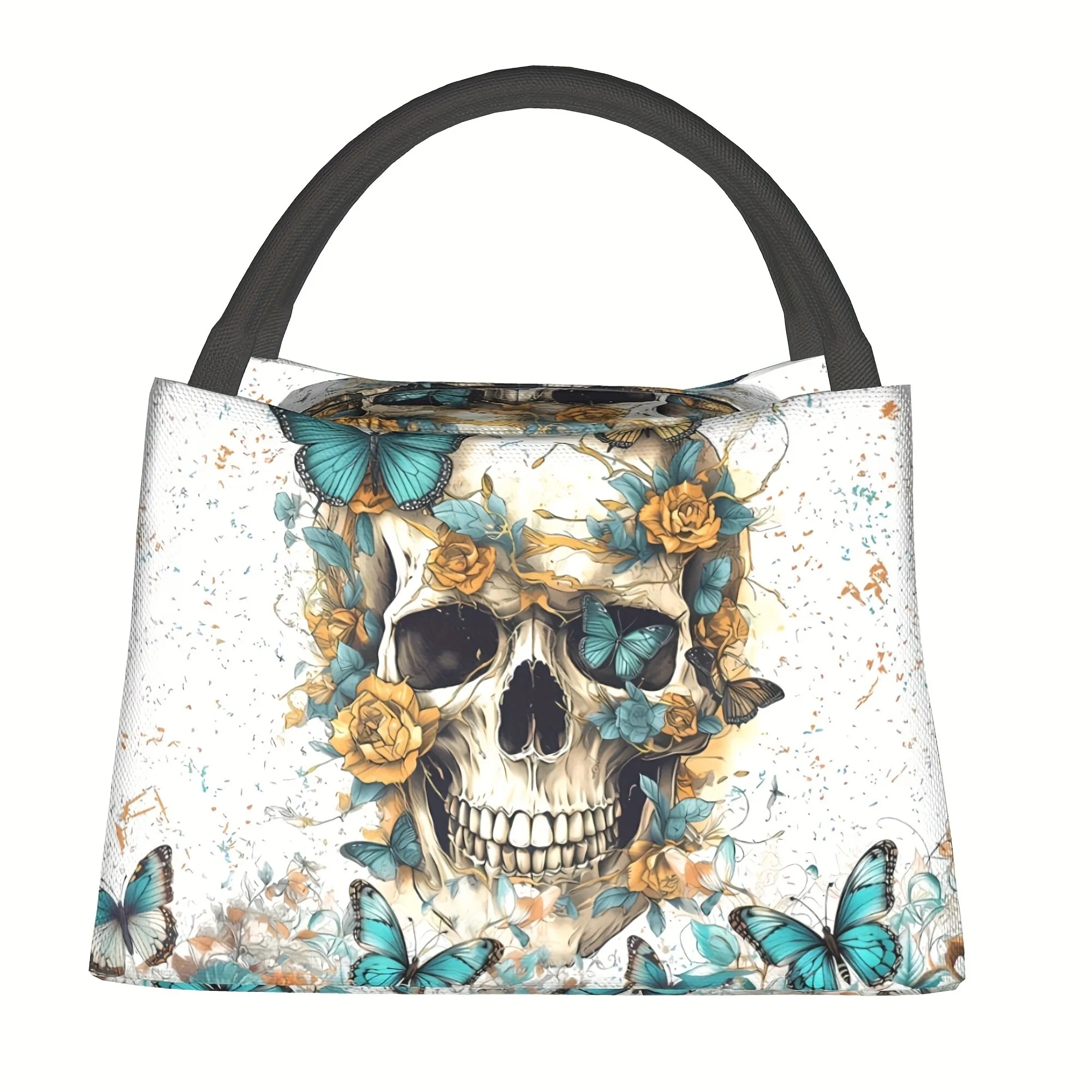 Butterfly Skull Design Cooler Bag Portable Reusable Insulated Tote for Camping Picnic Beach