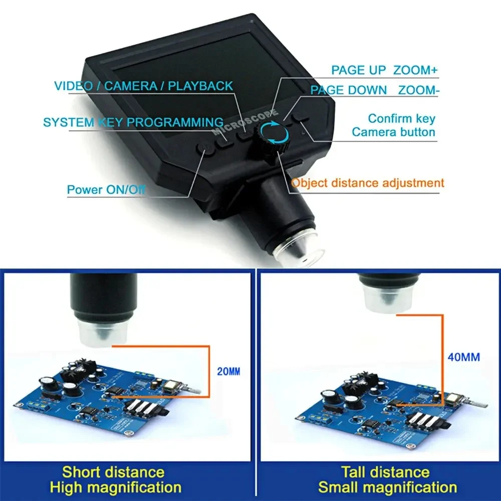 4.3 In LCD Digital Microscope 1-600X Coin Microscope for Error Coins Micro Scope with High Stand 8 LED Kids Adult USB Magnifier