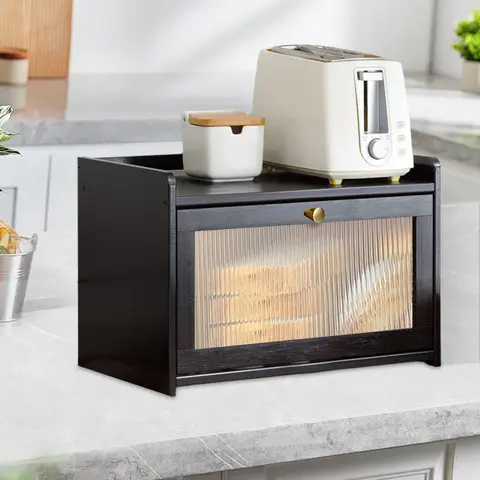 बांस की बड़ी क्षमता वाला ब्रेड बॉक्स, ऐक्रेलिक दरवाजे के साथ किचन काउंटरटॉप ऑर्गनाइज़र, मसालों के लिए शीर्ष स्तर, नया ब्रेड बॉक्स 8 best sales ब्रेड होल्डर - №2