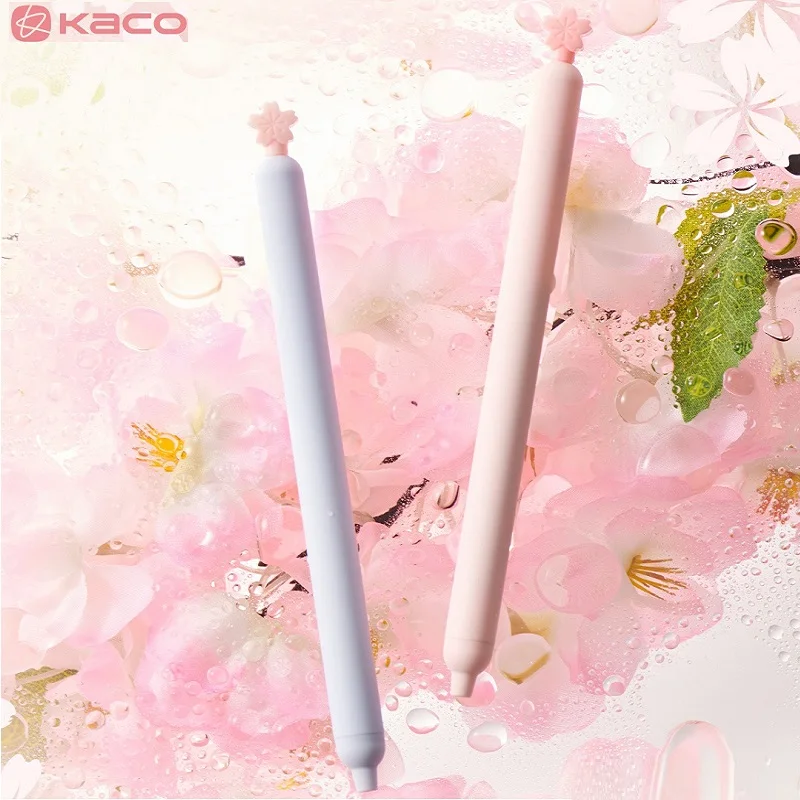 KACO Kawaii 2pcs/Set Stationery Gel Pen School 0.5mm Black Speed Drying Cherry Blossom Elements Brushing Question Signing Office