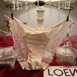 2024 French Elegant Low Waist Lace Underwear Strap Hot Briefs Women's Quick-drying Breathable Stitching Silk Satin Underwear