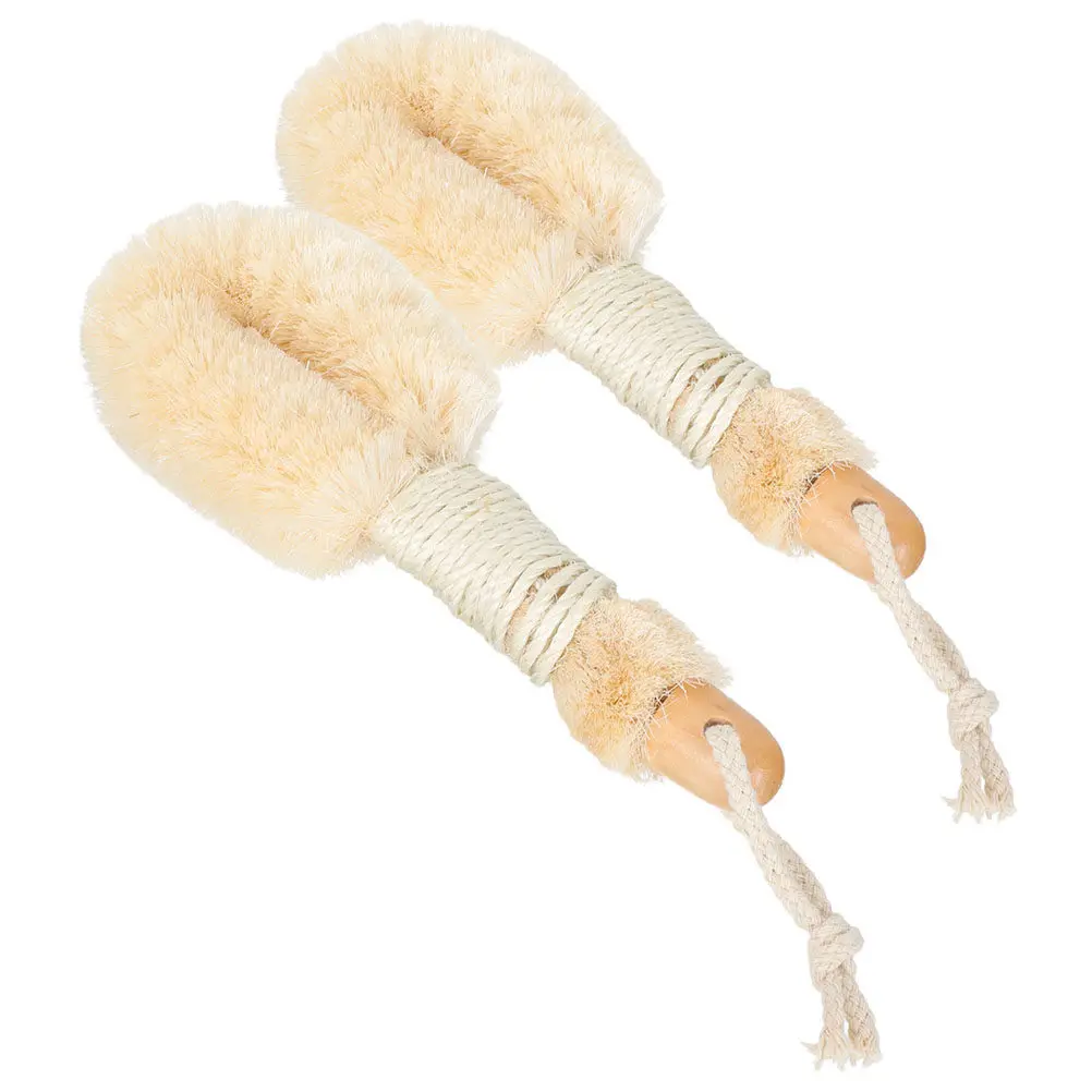 2Pcs Natural Sisal Shower Brush Body Exfoliator with Ergonomic Wood Handle for Daily Dry Brushing Skin Smoothing and Deep