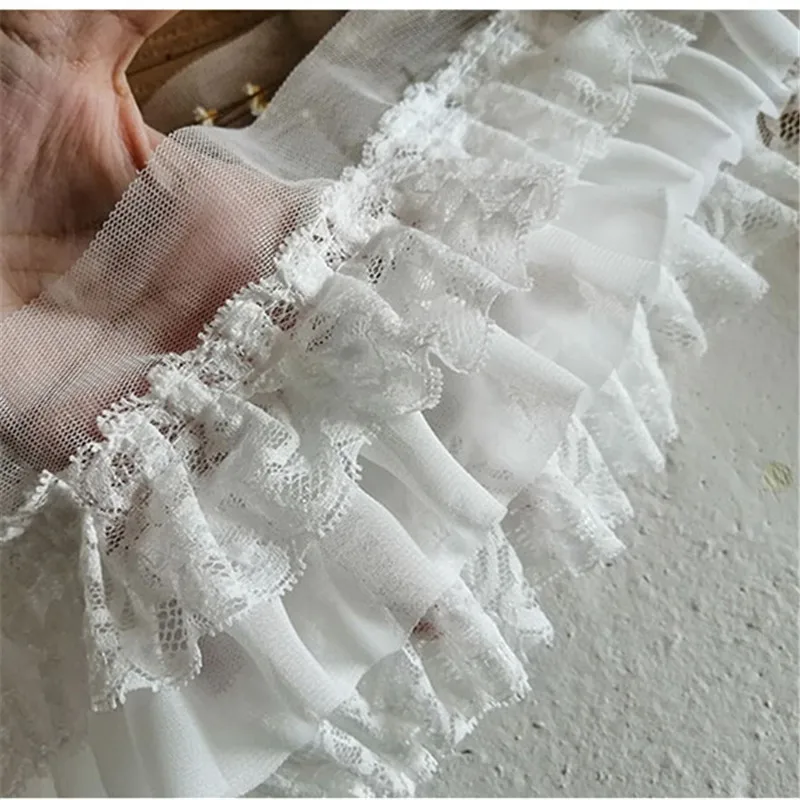 9CM Wide Three Layers Pleated Chiffon Fabric Needlework Fringed Ribbon Ruffles Trim Wedding Dress Hemlines Curtain Sewing Decor