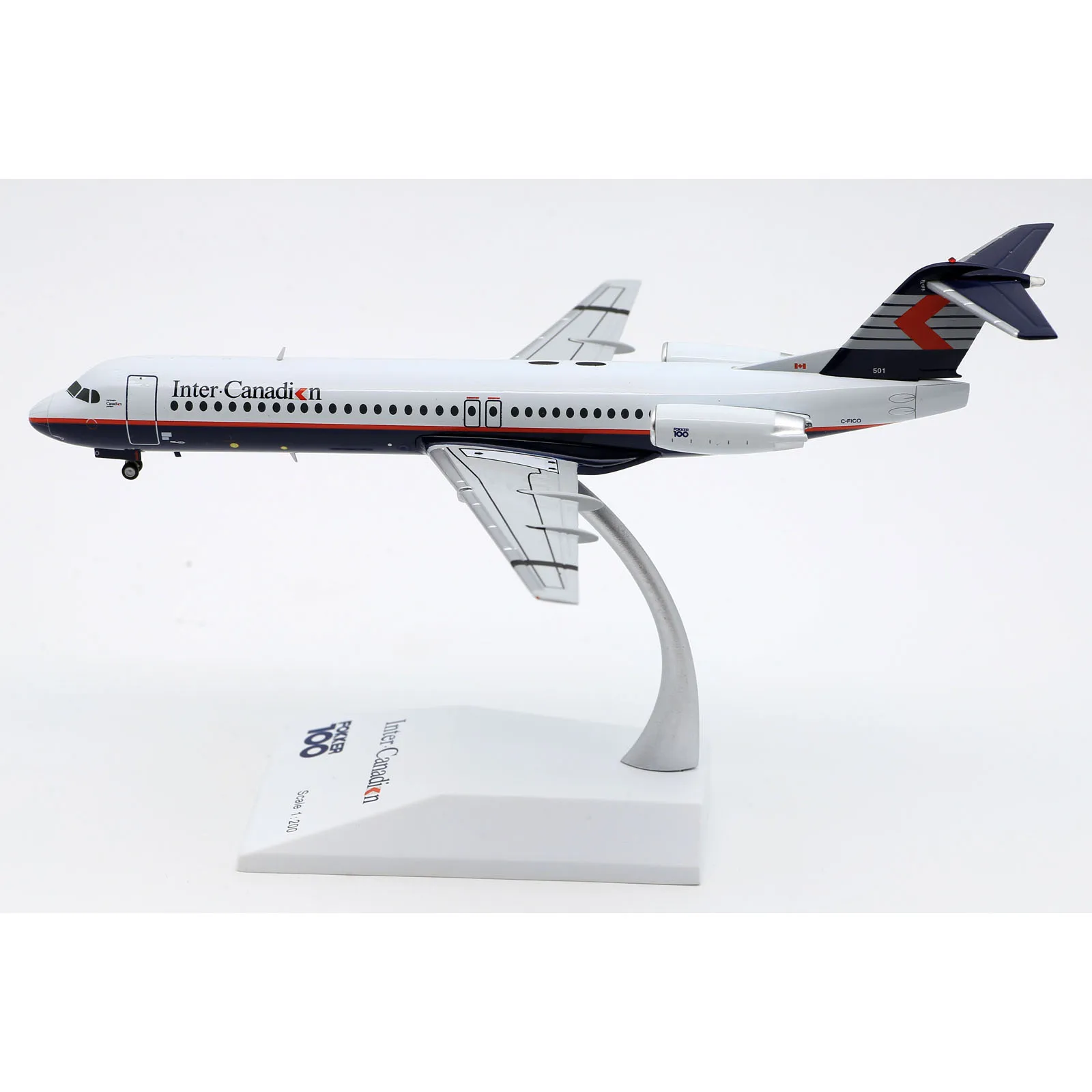 LH2211 Alloy Collectible Plane Gift JC Wings 1:200 Inter Canadian Fokker 100 Diecast Aircraft Jet Model C-FICO With Stand