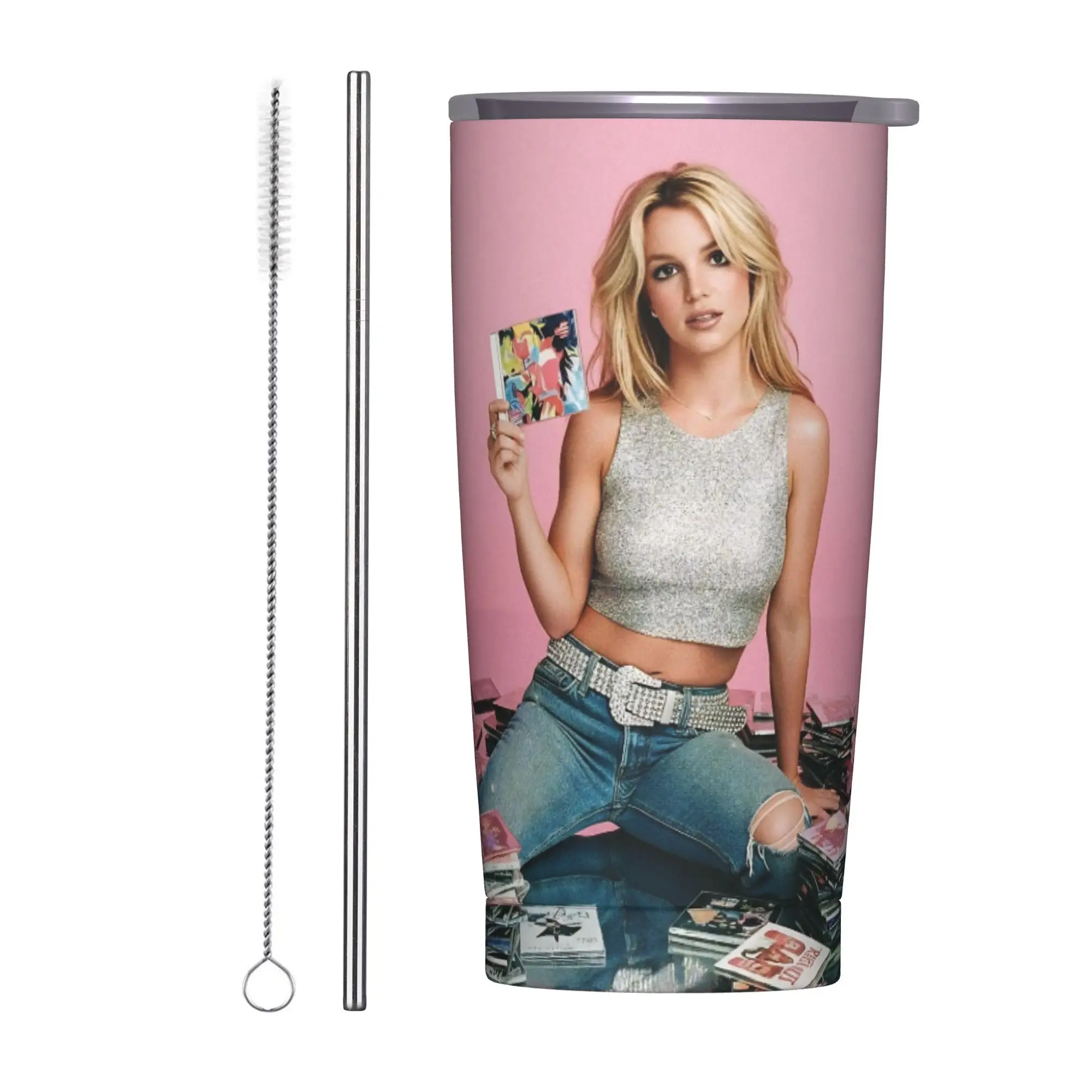 Singer Britney Spears Tumbler Vacuum Insulated  Thermal Cup Stainless Steel School Mug Hot Cold Drink 20oz