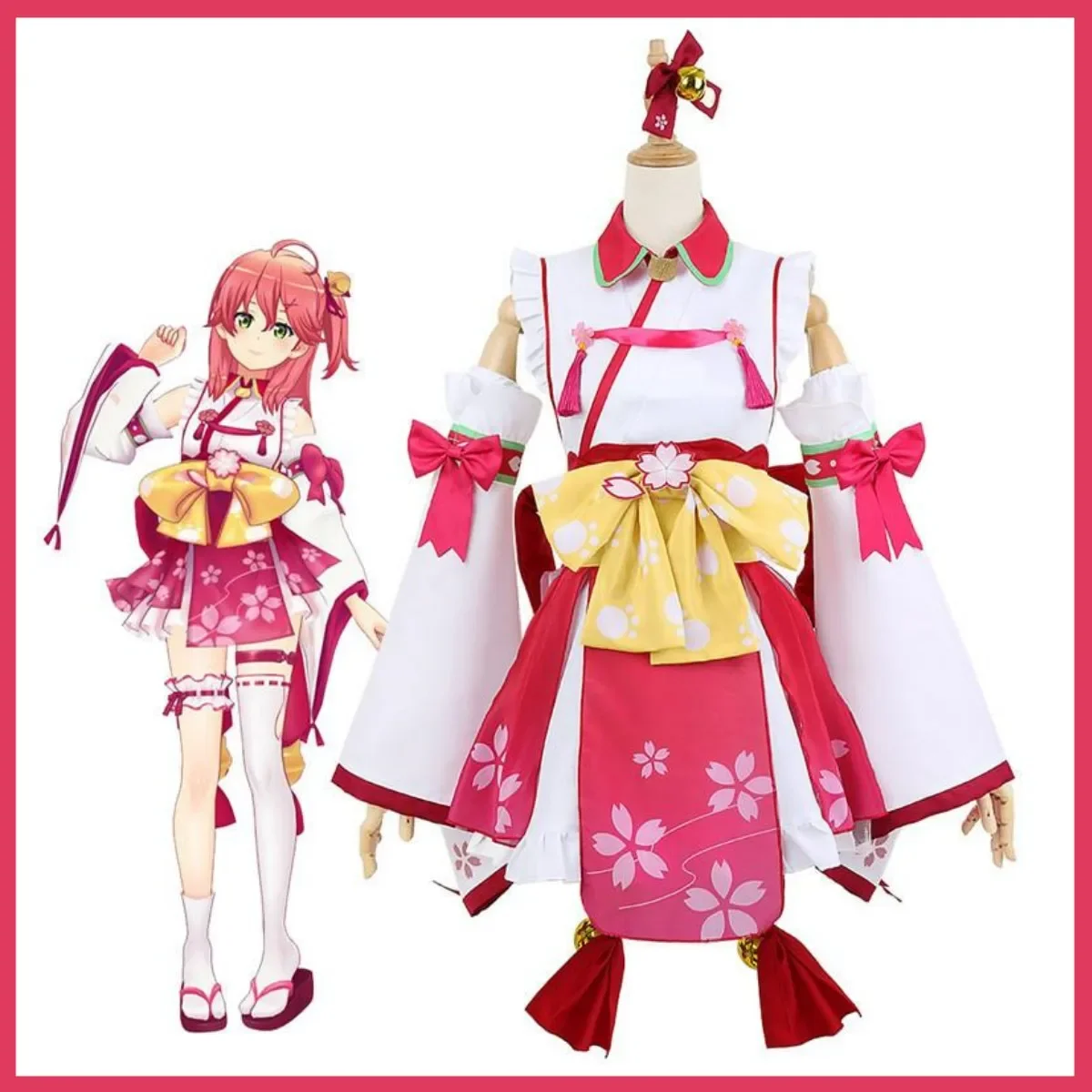 Anime VTuber Virtual YouTuber Sakura Miko Cosplay Costume Wig Japanese Kimono Lolita Skirt Woman Kawaii Halloween Party Suit