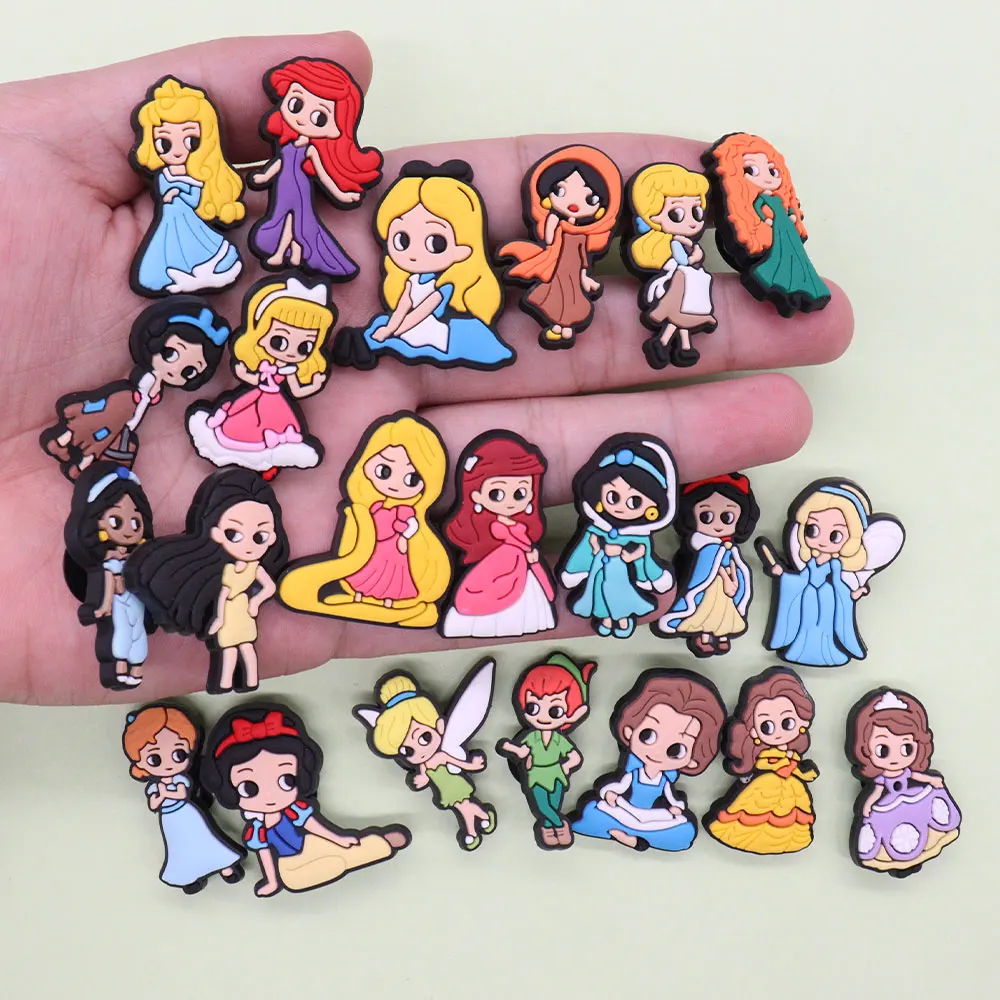 1Pcs Shoe Charms Cartoon Disney Princess Elf Alice Rapunzel Accessories PVC Shoes Buckle Decoration For Children X-max Gift