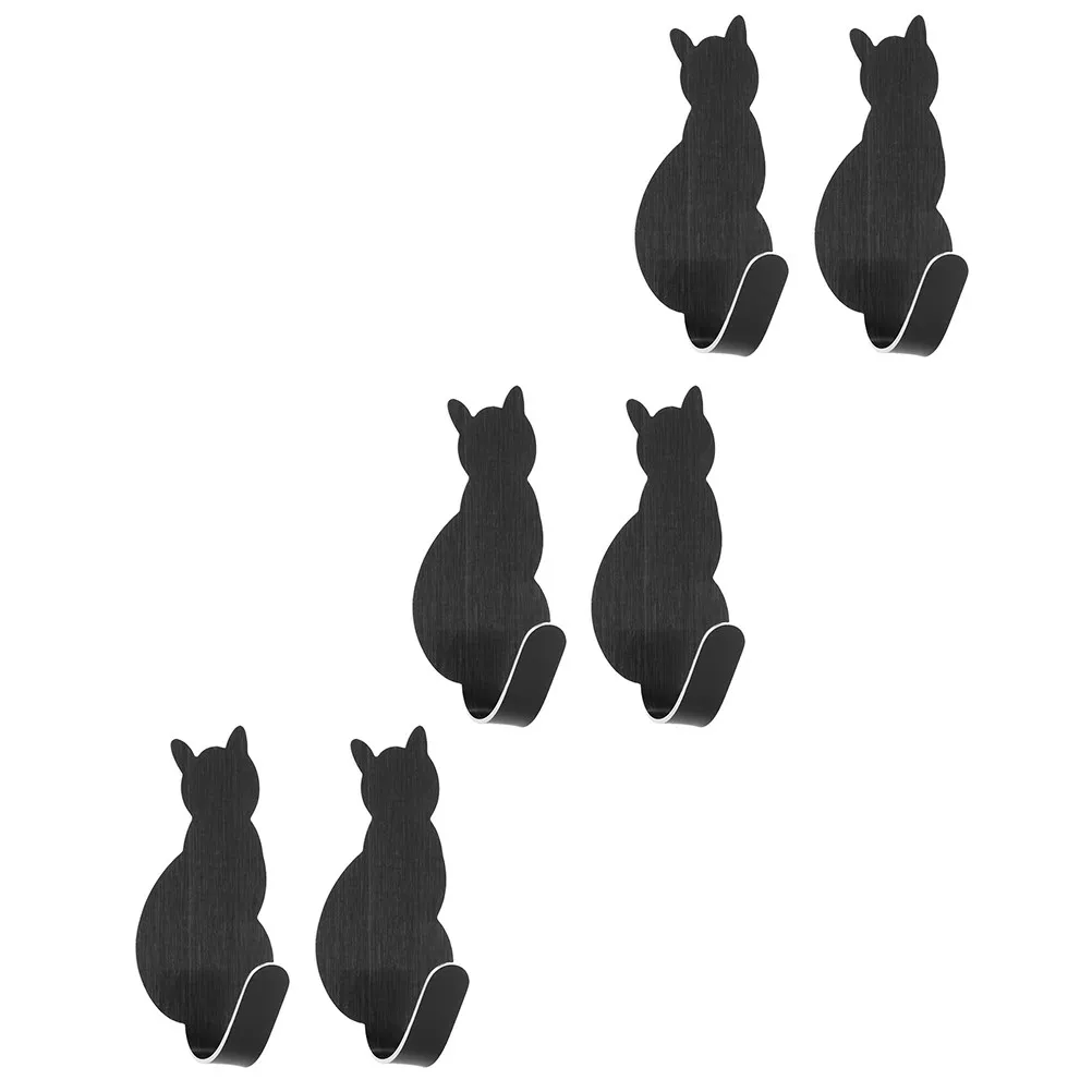 6Pcs Stainless Steel Cat-Shaped Adhesive Hooks for Bathroom, Kitchen, Bedroom – Wall-Mounted Towel, Hat & Key Holder