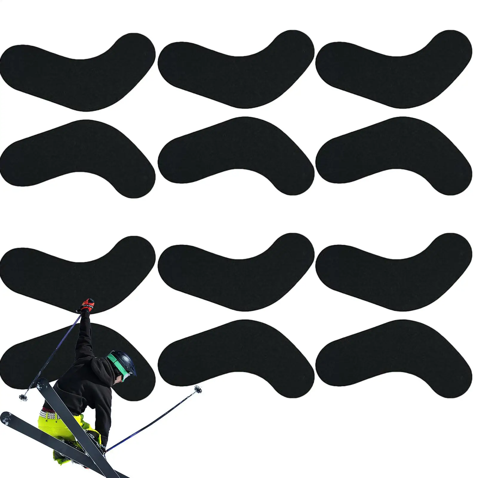 6 pairs of self-adhesive J-rod boot accessory pads to reduce heel lifting and ankle blistering during skiing or snowboarding