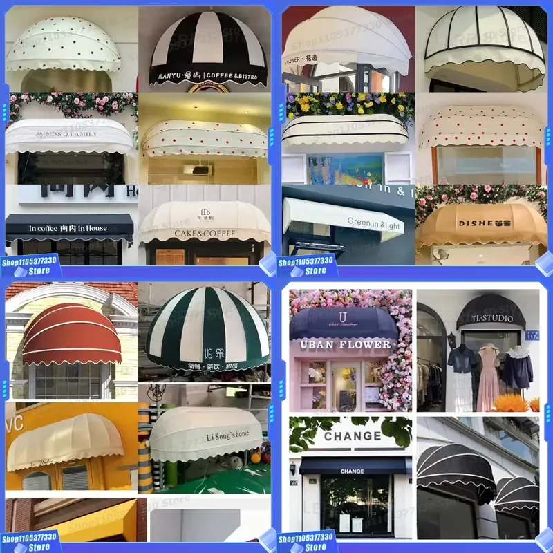French Curved Canopy Door Head Decoration Fixed Trapezoidal Awning Shop Folding Semi Circular Watermelon Window Cover Semi
