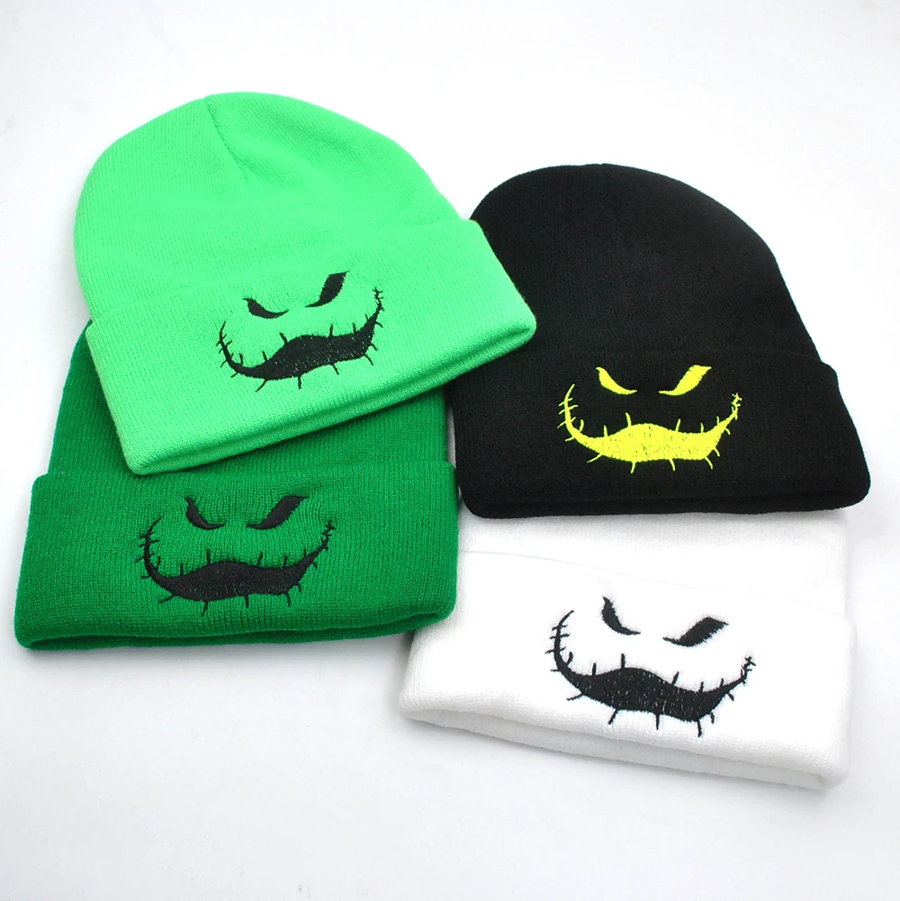 Oogie Boogie Beanie Hat Halloween Knitted Hats Unisex Ski Ghost Grimace Embroidery Cap