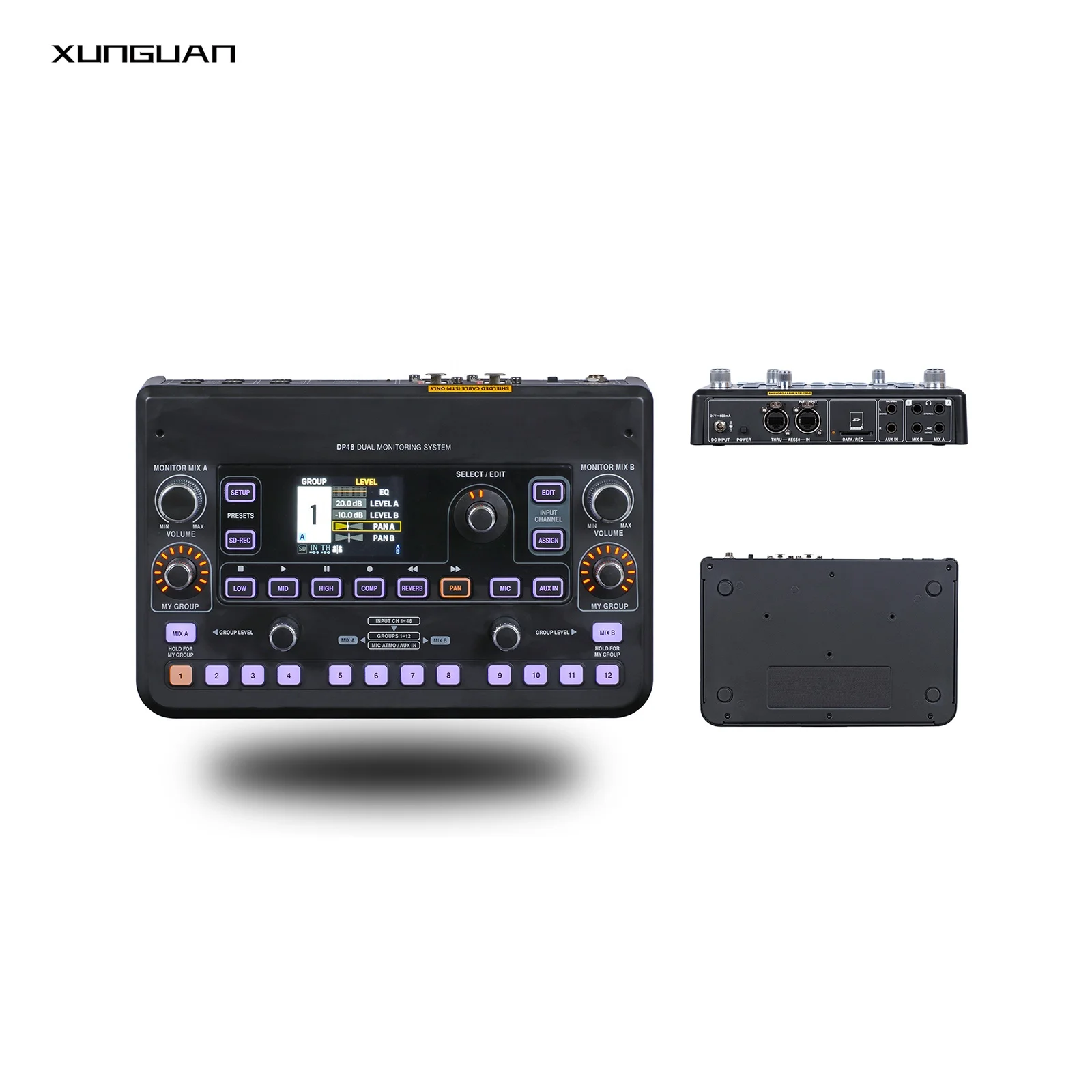 

DP48 Dual 48CH Персональный мониторный микшер Цифровая микшерная консоль с SD-картой, стереомикрофоном для окружающей среды, удаленным питанием
