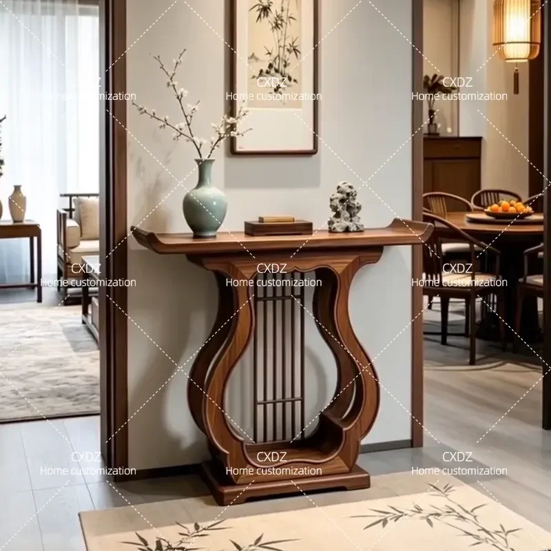 Black Walnut Entrance Table Solid Wood Chinese Style Special Shaped Console Table for Hallway End View Customizable Furniture