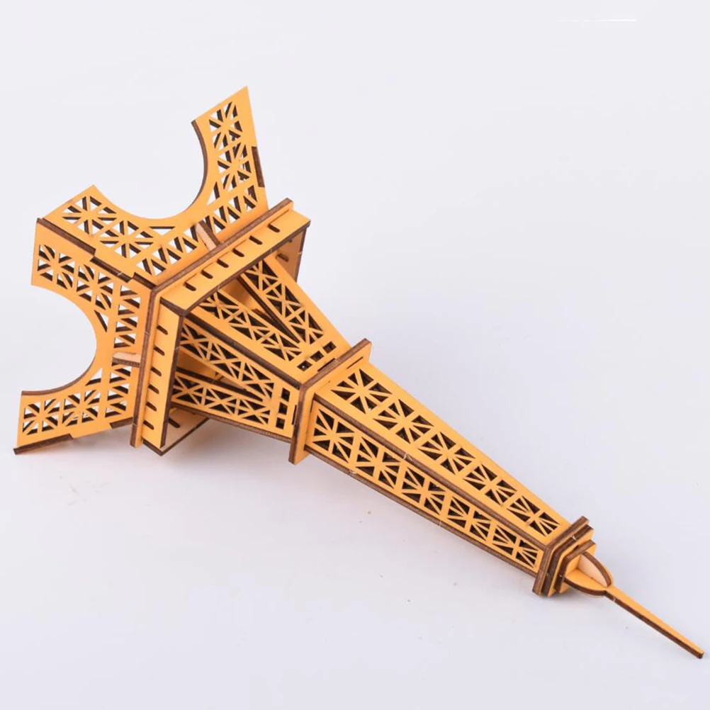 3D Wooden Puzzle Eiffel Tower Jigsaw Model Yellow Buildings Toy Kids Educational Eco Friendly