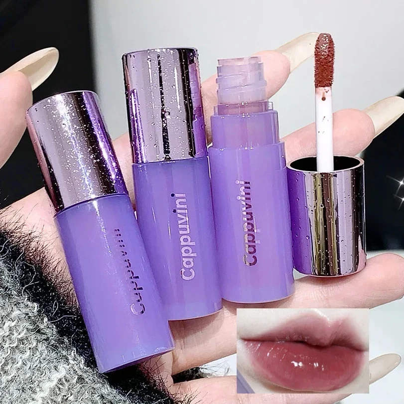 Dark Mulberry Lip Gloss Sexy Purple Red Mirror Water Lip Glaze Clear Moisturizing Jelly Lasting No Sticky Liquid Lipstick Oil