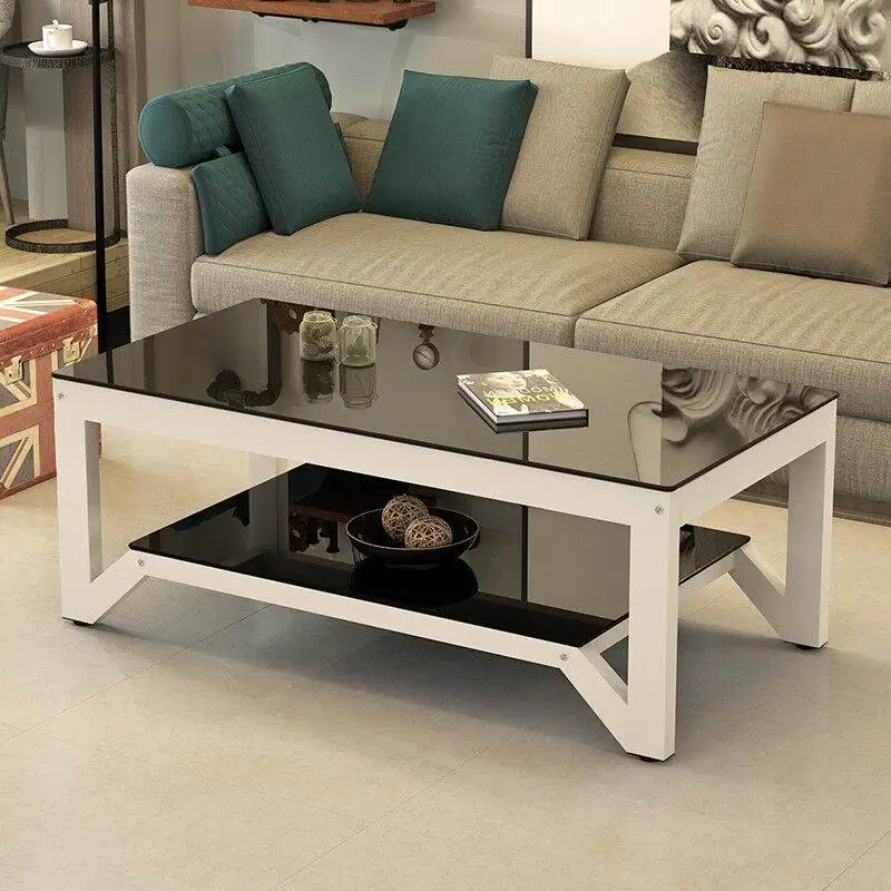 Simple coffee table, double-layer tempered glass, small apartment, adjustable and bold table in living room