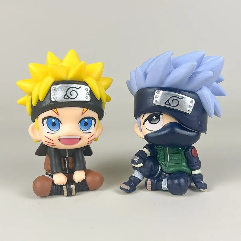 Naruto Figure Anime Sitting Posture Naruto Kakashi Sasuke Itachi Car Ornaments Two-Dimensional Doll Model Box Desktop Ornaments