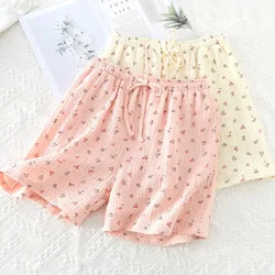 NEW Spring Summer Ladies Comfort Loose Thin Household Cute Floral Printed Shorts Women Cotton Crepe Breathable Sleep Bottoms