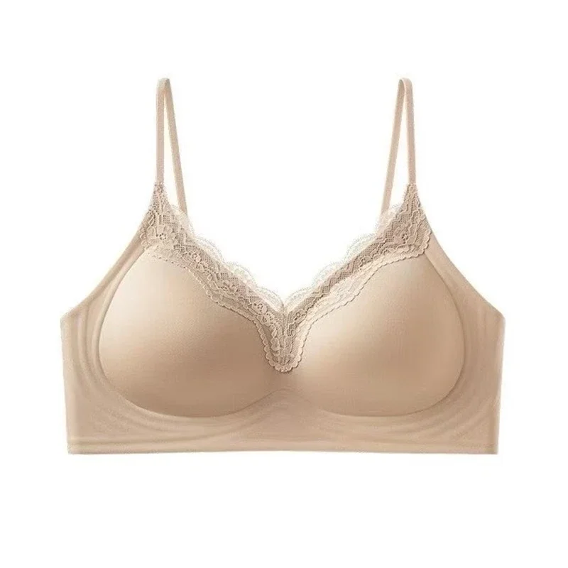 Roupa íntima sem costura para mulheres, estilo fino, sem anel de aço, costas bonitas, peito grande, peito pequeno, sutiã push-up para dormir