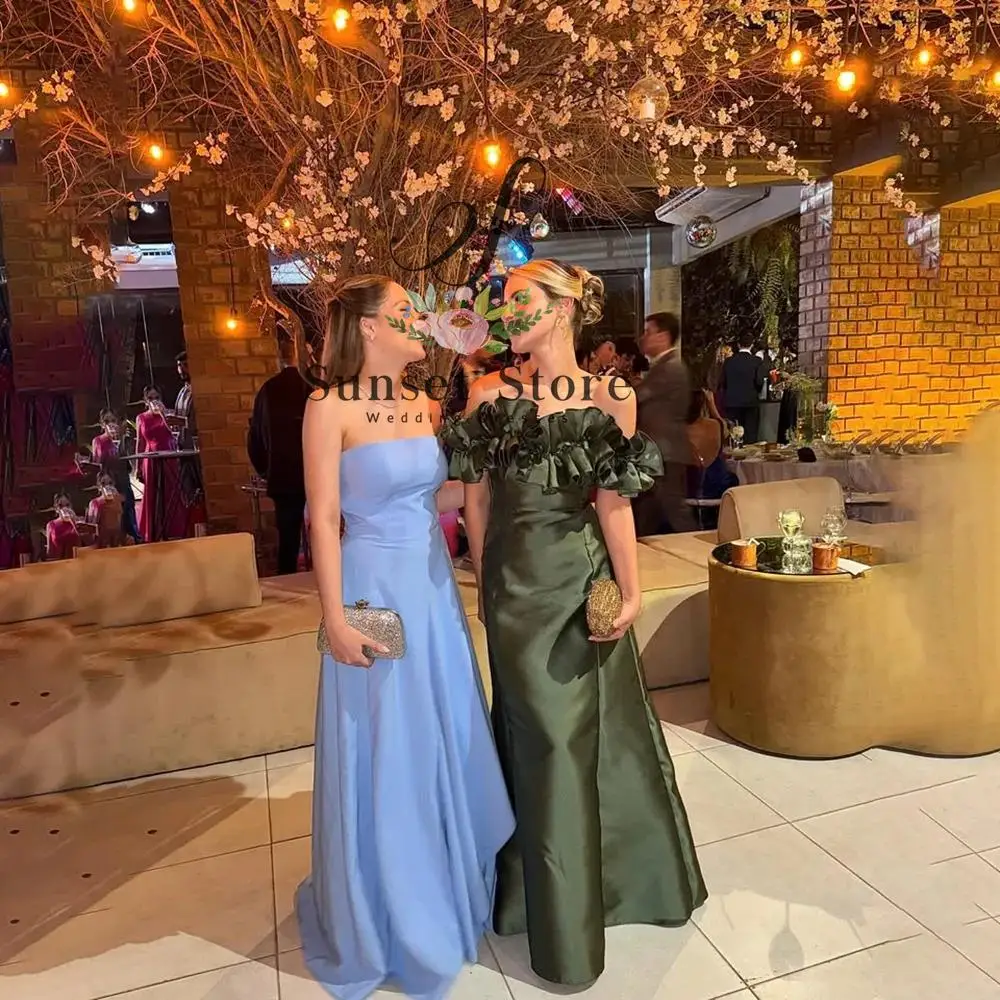 فستان سهرة أخضر عتيق مخصص للنساء بدون أكتاف من الساتان حورية البحر أنيق لحفلات الزفاف طول الأرض فستان حفلات C