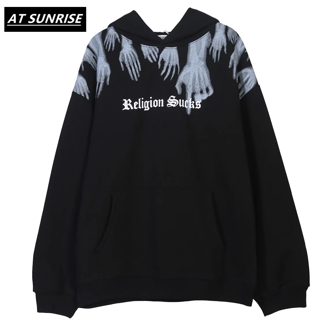 

Hands Religion Sucks Print Fleece 2023 Hooded Sweatshirts Hoodies Hipster Hoodie Punk Rock Pullover Tops Casual black Hoodie