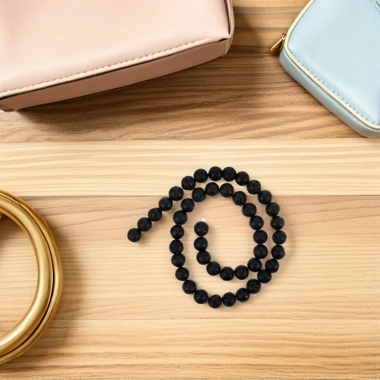 

6 Strings 8Mm Obsidian Beads Natural Volcanic Lava Rock Round Loose Stone Beads Jewelry Making Crafts Bracelet Necklace DIY