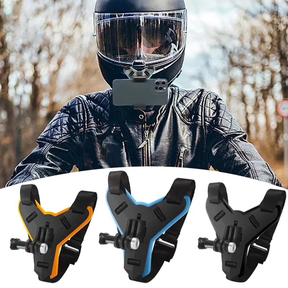 1pc Motorcycle Helmet Chin Strap Mount Holder With Phone Clip For GoPro Hero 11 10 9 Action Camera Full Face Mobile Phone Holder