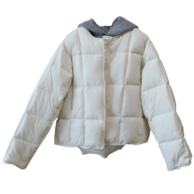 Jaet bouffant blanc à capuche tricoté détachable pour femme, nouveau système coréen Sle duvet, vêtements d'extérieur chauds, longue fermeture éclair, nouvelle collection hiver