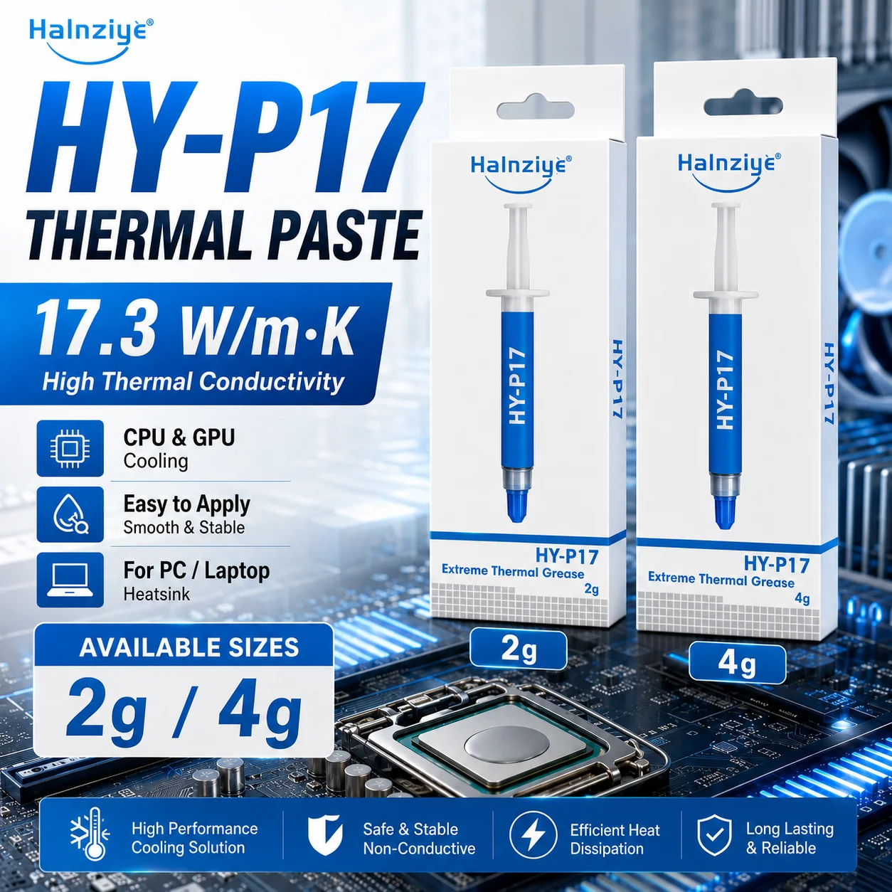 Halnziye HY-P17 Thermal Paste 17.3W/mK High Conductivity Non-Conductive Cooling Compound For CPU GPU PC Laptop Heatsink Processo